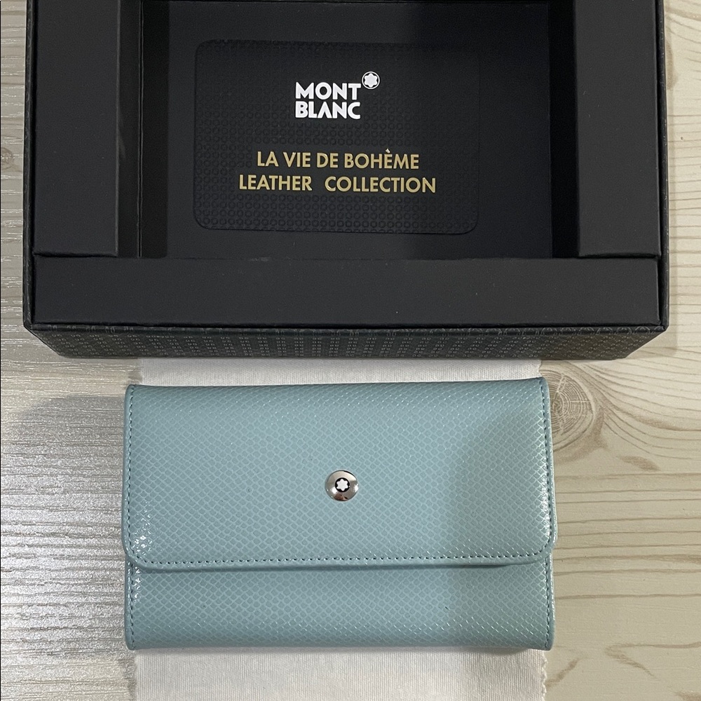 Montblanc Light Blue Leather Wallet Key Chain Holder - Authentic